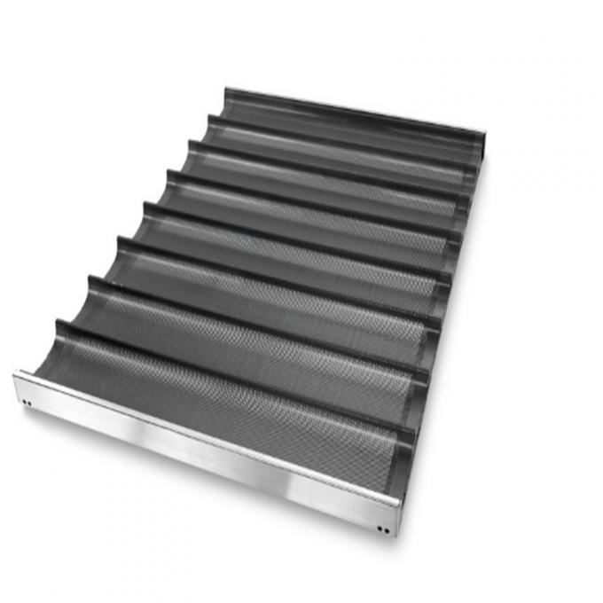RK Bakeware China Foodservice NSF Siicone Glazuur 800*600mm 8 Fluitjes Kanaal Aluminium Franse Baguette Baking Tray 2