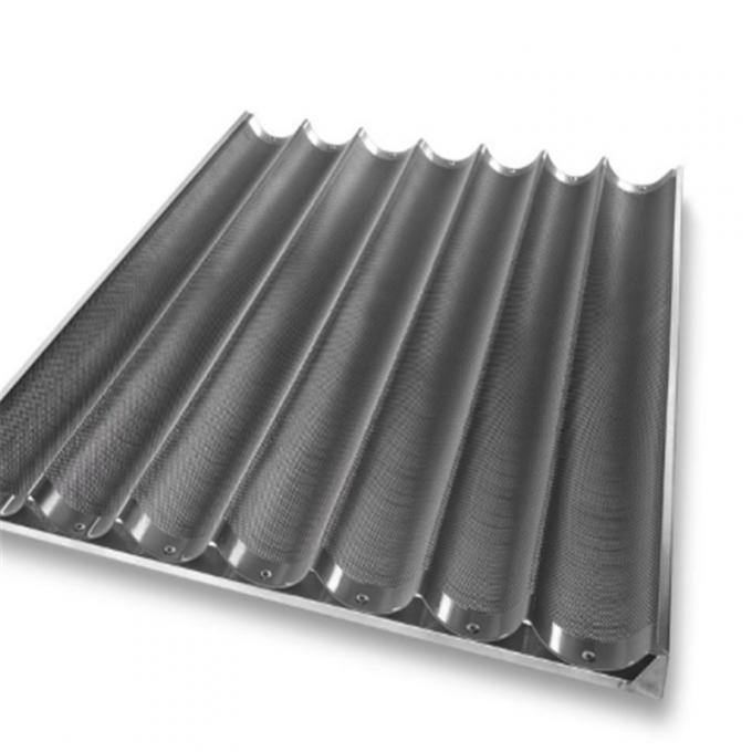 RK Bakeware China Foodservice NSF Siicone Glazuur 800*600mm 8 Fluitjes Kanaal Aluminium Franse Baguette Baking Tray 3