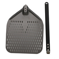 12 inch Pizza Schaaf Aluminium Pizza draaiende Schil Zwart Hard Aluminium Geperforeerd Afneembare Pizza Schil