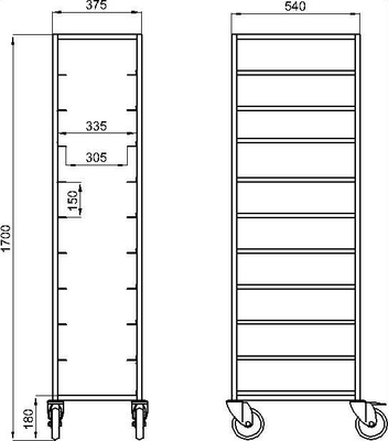 RK Bakeware China Foodservice NSF 600 × 400 mm Oven Baking Tray Trolley, Gastronorm roestvrijstalen trolley